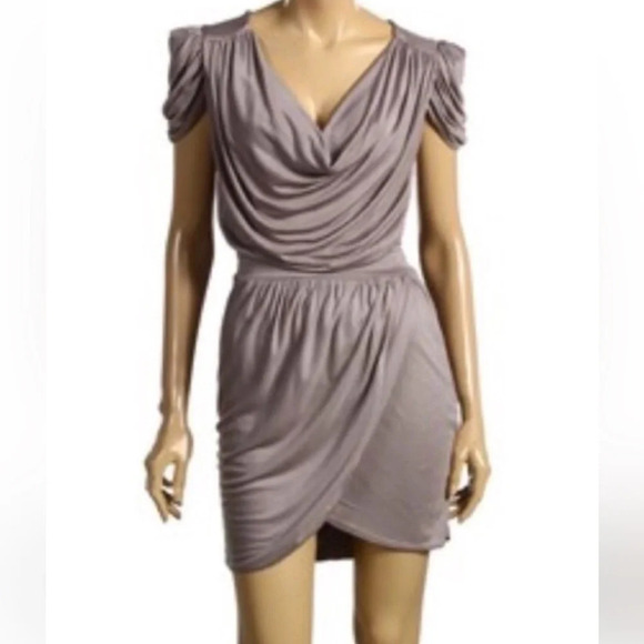 French Connection Draped Short Sleeve Faux Wrap Dress in Blue - Size 8 - Picture 1 of 6
